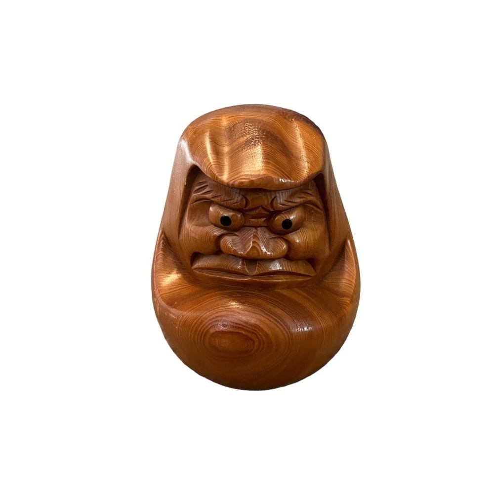 Daruma wooden doll Vintage Japanese Mingei folk craft Hand carved wooden Okimono